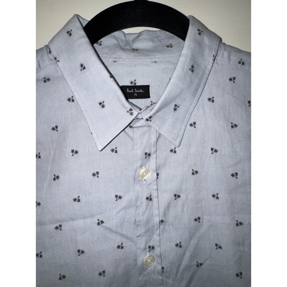 Paul Smith PS Mens Light Blue Palm Tree Print Cotton Button Up Shirt Size L